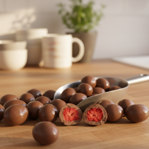 Tejcsokoládés fagyasztott eperdrazsé