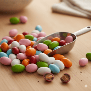 Colourful chocolate covered almonds