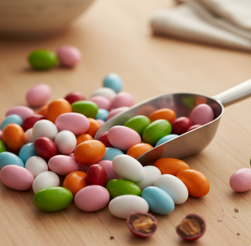 Colourful chocolate covered almonds